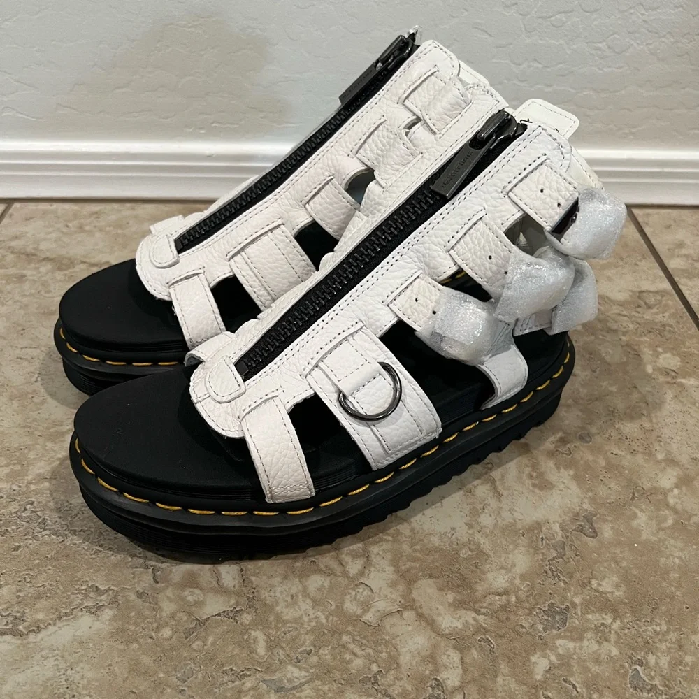 NEW Dr. Martens Olson Zipped Leather Strap Sandals White Milled Napa